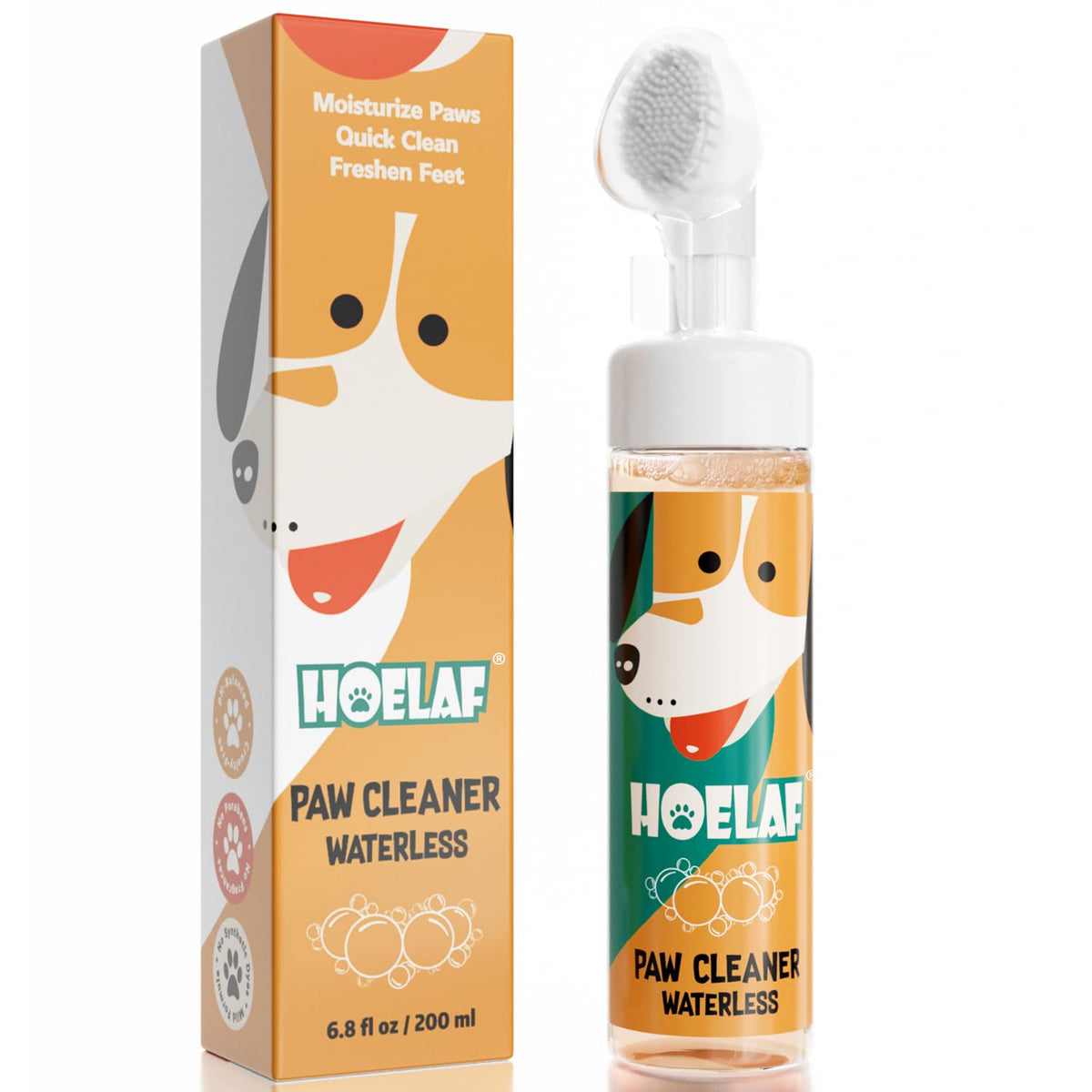 HOELAF Clean Paws Dog Paw Cleaner No-Rinse Foaming Cleanser Moisturizing & Deodorizing Paw Wash with Silicone Bristle Brush Deep Clean Easy & Portable Paw Cleaner for Dogs 6.8 Fl Oz