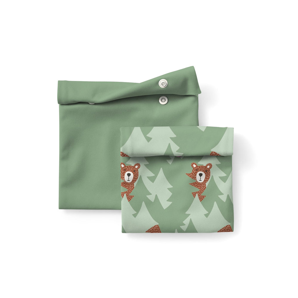 Esembly Snack + Sammy Pouches - Reusable Snack & Sandwich Bags| Silicone Storage Bag for Food | Microwave & Dishwasher Safe - Set of 2 - Peek-a-Bear + Aloe